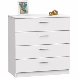 Commode de rangement, en panneaux de particules et mélamine haute densité coloris blanc, avec 4 tiroirs (Guides métalliques). ...