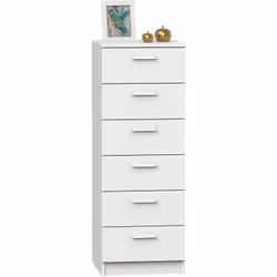 Chiffonnier de rangement en panneaux de particules et mélamine haute densité coloris blanc de 6 tiroirs (Guides métalliques). ...