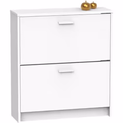 Commode à chaussures de 2 portes battantes, en panneaux de particules et mélamine haute densité coloris blanc. Capacité pour  ...