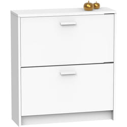 Commode Meuble à chaussures 2 portes coloris blanc - Hauteur 82 x Longueur 74 x Profondeur 25 cm Pegane
