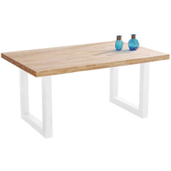 Table à manger en bois coloris chêne nordique / pieds blanc - Longueur 160 x profondeur 100 x hauteur 75 cm Pegane