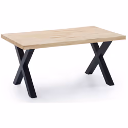 Table de repas avec longueur 160 cm. Equipée d'un plateau en bois couleur chêne, d'épaisseur 54 mm. Pieds en métal coloris no ...
