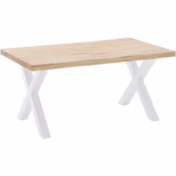 Table de repas avec longueur 160 cm. Equipée d'un plateau en bois couleur chêne nordique, d'épaisseur 54 mm. Pieds en métal c ...