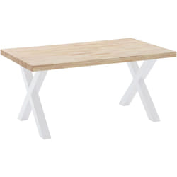 Table à manger en bois coloris chêne nordique / pieds blanc - Longueur 160 x profondeur 90 x hauteur 76 cm Pegane