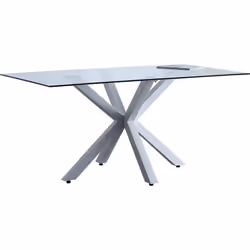 Table à manger en verre avec pieds coloris blanc - Longueur 160 x Hauteur 90 x largeur 75 cm