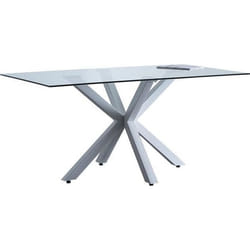 Table à manger en verre avec pieds coloris blanc - Longueur 160 x Hauteur 90 x largeur 75 cm