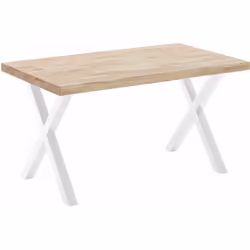 Table à manger avec un plateau en bois coloris chêne nordique d'une finition de haute qualité. Pieds en métal coloris blanc.  ...