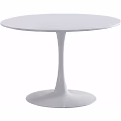 Description générale Table à manger ronde élégante en MDF laqué blanc, dotée d'une base métallique robuste. Son design modern ...