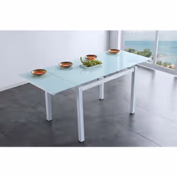 Table à manger extensible rectangulaire en verre trempé coloris blanc. Structure en métal coloris blanc. Dimensions: Longueur ...