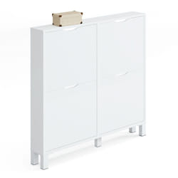 Commode Meuble à chaussures 4 portes blanc brillant - Hauteur 98 x Longueur 97 x Profondeur 17 cm Pegane