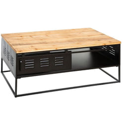 Table basse avec rangements en sapin et fer - Longueur 110 x Hauteur 45 x Profondeur 60 cm Pegane