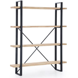 Pegane - Bibliothèque avec 5 étagères coloris chêne nordique / noir - Largeur 150 x Profondeur 35 x Hauteur 180 cm