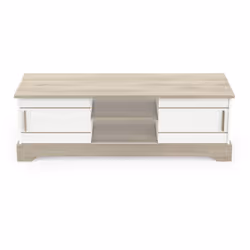 Banc TV de 2 portes coloris chêne kronberg / blanc, fabriquée en panneaux de particules mélaminés. Matière robuste et résista ...
