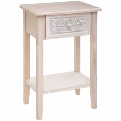 Table de chevet en MDF et paulownia coloris blanc, avec 1 tiroir. Livré en kit. Dimensions : Longueur 45 x Profondeur 30 x Ha ...