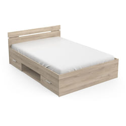 Lit adulte coloris chêne kronberg - longueur 144 x profondeur 204 x hauteur 74 cm -PEGANE-