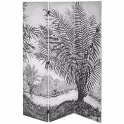 Paravent 3 pans en MDF et tissu polyester imprimé blanc/noir. Dimensions : Longueur 121 x Profondeur 2,5 x Hauteur 170 cm Mat ...