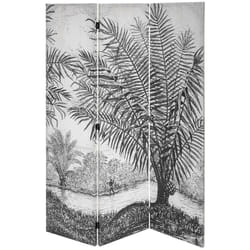 Pegane - Paravent 3 pans en tissu imprimé blanc/noir - Longueur 121 x Profondeur 2,5 x Hauteur 170 cm