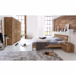 Chambre à coucher en panneaux de particules coloris imitation chêne poutre/chrome brillant comprend un lit futon de 160x200 « ...