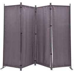 Pegane - Paravent en métal et tissu gris de 4 pans - Hauteur 170 cm x Largeur 214 cm