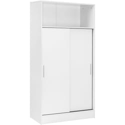 Armoire / placard de rangement de 2 portes coulissantes et 4 étagères coloris blanc - longueur 82 x profondeur 38 x hauteur 157 cm Pegane