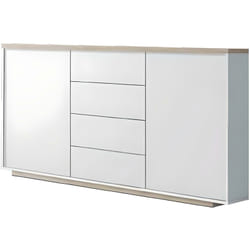 Buffet 2 portes + 4 tiroirs coloris Blanc / Chêne Cambrian - Longueur 183 x profondeur 35 x hauteur 85 cm Pegane