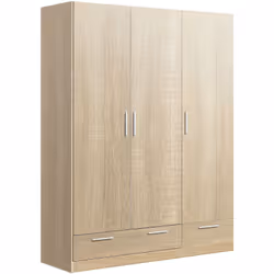 Armoire / placard de rangement de 3 portes + 2 tiroirs coloris Chêne Cambrian en panneaux de particules. Tiroirs avec glissiè ...