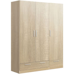 Armoire / placard de rangement de 3 portes + 2 tiroirs coloris Chêne Cambrian - longueur 152 x profondeur 51 x hauteur 200 cm Pegane