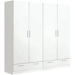 Armoire / placard de rangement de 4 portes + 2 tiroirs coloris blanc - longueur 202 x profondeur 51 x hauteur 200 cm Pegane