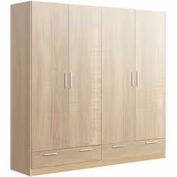 Armoire / placard de rangement de 4 portes + 2 tiroirs avec glissières métalliques coloris Chêne Cambrian. Fabriquée en panne ...