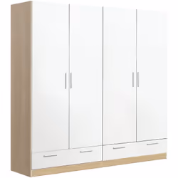 Armoire / placard de rangement de 4 portes + 2 tiroirs avec glissières métalliques coloris Chêne Cambrian / blanc. Fabriquée ...