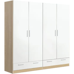 Armoire / placard de rangement de 4 portes + 2 tiroirs coloris Chêne Cambrian / Blanc - longueur 202 x profondeur 51 x hauteur 200 cm Pegane