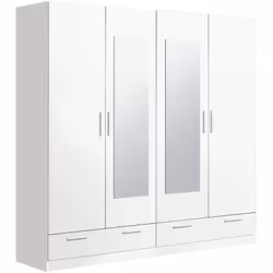 Armoire / placard de rangement de 4 portes + 2 tiroirs avec glissières métalliques coloris blanc. Fabriquée en panneaux de pa ...