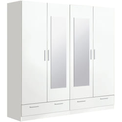 Armoire / placard de rangement de 4 portes + 2 tiroirs avec miroirs coloris blanc -longueur 202 x profondeur 51 x hauteur 200 cm Pegane