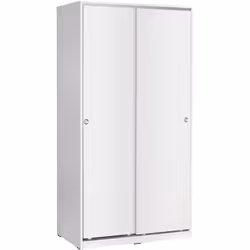 Armoire / placard de rangement de 2 portes coulissantes coloris Blanc en panneaux de particules mélaminés. Produit de fabrica ...