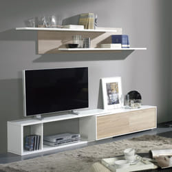Ensemble tv extensible coloris Blanc / Chêne Cambrian - longueur 155-240 x profondeur 35 cm Pegane