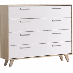 Commode coloris Chêne Cambrian / Blanc de 4 tiroirs avec pieds d'une hauteur de 12 cm. Fabriquée en panneaux de particules. S ...
