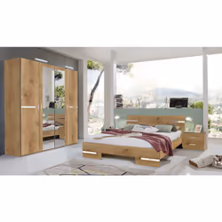 Description générale Cette chambre à coucher adulte en panneaux de particules de couleur imitation chêne poutre/chrome brilla ...