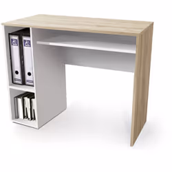 Bureau coloris Chêne Cambrian / blanc en panneaux de particules mélaminés de forme rectangulaire. Composé de 2 niches de rang ...