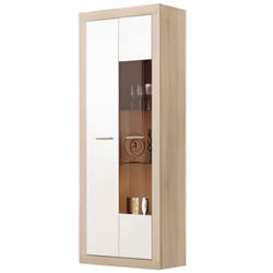 Vitrine avec 2 portes coloris Chêne Cambrian / Blanc - Longueur 74 x profondeur 35 x hauteur 190 cm Pegane