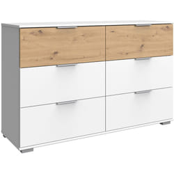 Commode / meuble de rangement coloris blanc/imitation chêne artisan - Longueur 130 x Hauteur 90 x Profondeur 41 cm Pegane