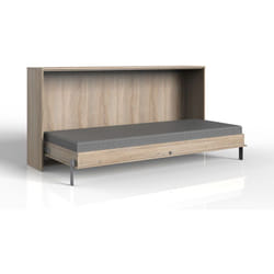 Lit escamotable horizontal coloris imitation chêne - Longueur 212 x Hauteur 105 x Profondeur 43-117 cm Pegane