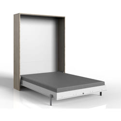 Lit escamotable vertical coloris blanc/imitation chêne - Longueur 152 x Hauteur 213 x Profondeur 43-217 cm Pegane