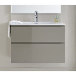 Meuble de salle de bain avec 2 tiroirs suspendus taupe brillant avec plan moulé - Longueur 80 x Hauteur 56 x Profondeur 46 cm Pegane