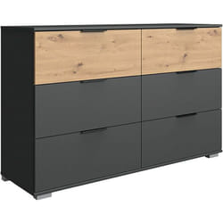 Commode / meuble de rangement coloris graphite/imitation chêne artisan - Longueur 130 x Hauteur 90 x Profondeur 41 cm Pegane