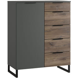 Commode meuble de rangement coloris imitation chêne /graphite - Longueur 81 x Profondeur 41 x Hauteur 102 cm Pegane