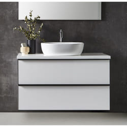 Meuble de salle de bain avec 2 tiroirs suspendus Blanc brillant + vasque à poser - Longueur 100 x Hauteur 50 x Profondeur 46,5 cm Pegane