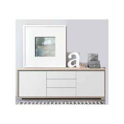 Buffet de 2 portes + 3 tiroirs coloris Chêne Cambrian / Blanc - Longueur 183 x profondeur 35 x hauteur 63 cm Pegane