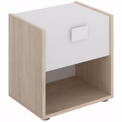 Table de chevet / Table de nuit enfant en panneaux de particule coloris chêne/blanc 1 tiroir avec glissières métalliques coul ...