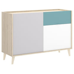 Buffet Bas 2 portes et 1 tiroir coloris naturel et émeraude - Longueur 105 x Hauteur 75 x Profondeur 43 cm Pegane