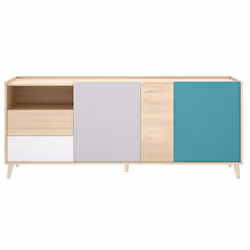 Buffet / meuble de rangement en panneaux de particules coloris naturel et émeraude De 3 portes à charnières métalliques 2 tir ...